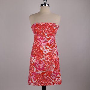 🌺 Lilly Pulitzer Red Floral Tropical Strapless Garden Mini Dress Party Hawaiian